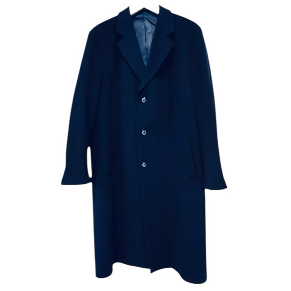 Vintage Oleg Cassini Navy Blue Men’s Wool Overcoat Size Large